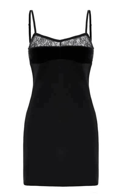 Aureliana Lace-trimmed Wool-blend Mini Dress In Black