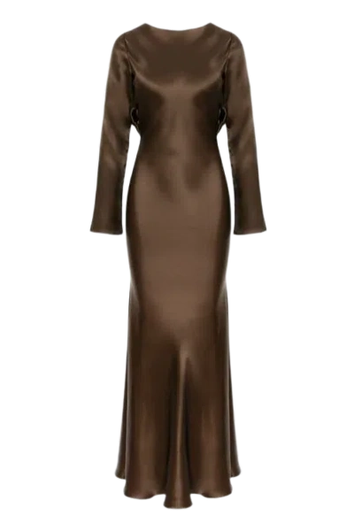 Aureliana Lavinia Satin Open-back Dress In Brown