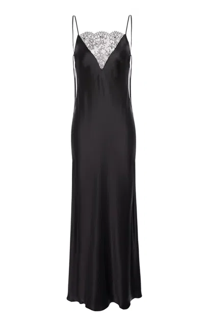 Aureliana V-neck Lace Silk-blend Slip Maxi Dress In Black