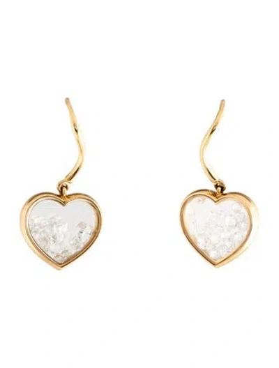 Pre-owned Aurelie Bidermann 18k Diamond Heart Chivor Drop Earrings In Clear
