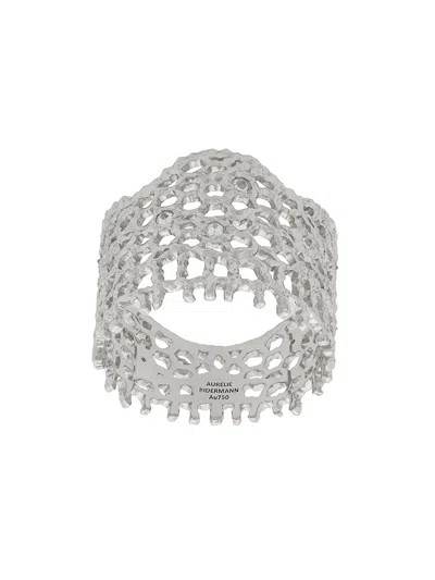 Aurelie Bidermann 18kt White Gold Vintage Lace Diamond Ring In Metallic