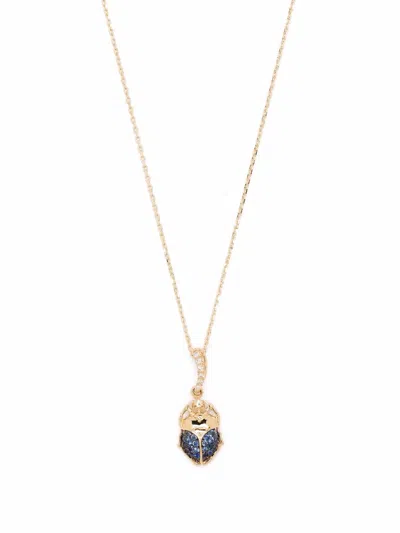 Aurelie Bidermann 18kt Yellow Gold Beetle Sapphire And Diamond Necklace