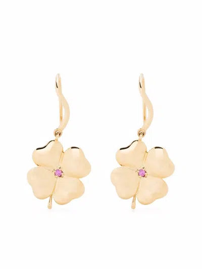 Aurelie Bidermann 18kt Yellow Gold Clover Pink Sapphire Earrings