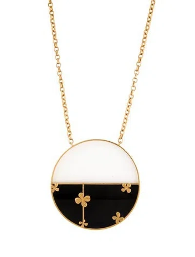 Pre-owned Aurelie Bidermann Clover 'bianca' Pendant Necklace, 30.5" In Black
