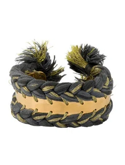 Pre-owned Aurelie Bidermann Copacabana Threaded Double Cuff Bracelet, 6" In Blue/green