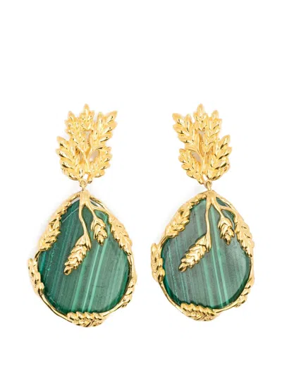 Aurelie Bidermann Francoise Malachite Clip-on Earrings In Gold