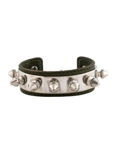 Pre-owned Aurelie Bidermann Leather Spike Cuff Bracelet, 6" In Green