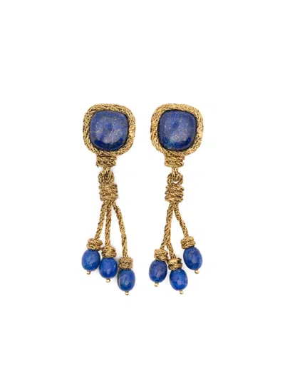Aurelie Bidermann Miki Lapis Lazuli Drop Earrings In Gold