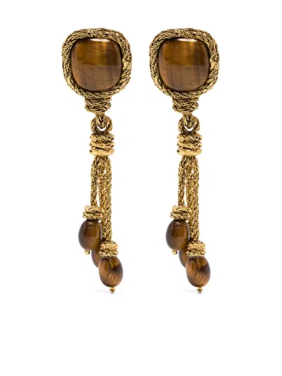 Aurelie Bidermann Miki Tiger Eye Earrings In Gold