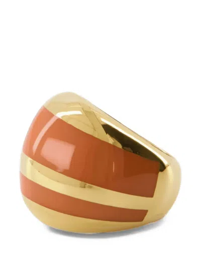 Aurelie Bidermann Striped Enamel-detail Ring In Gold