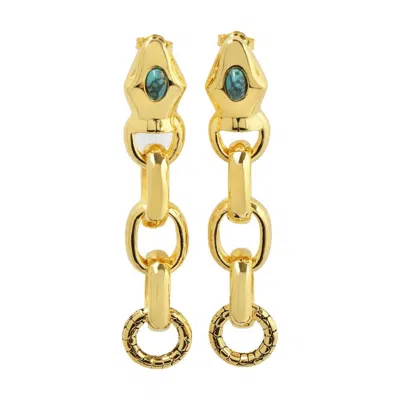 Aurelie Bidermann Tao Earrings In Turquoise Blue Metal In Gold