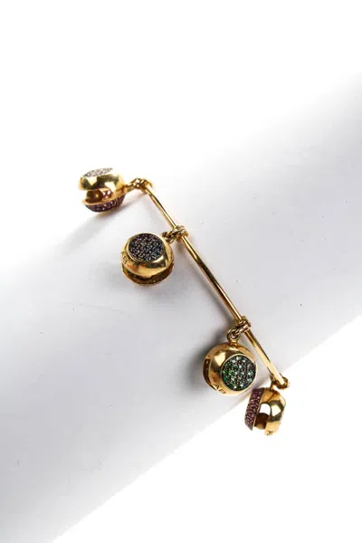 Aurelie Bidermann Womens 18kt Yellow Gold Multicolor Sapphire Bell Bracelet 25.3g 2.3" In Silver