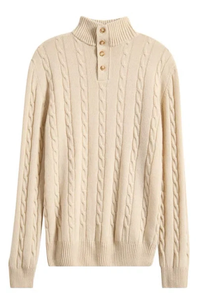 Aurélien Cable Merino Wool Half Placket Sweater In Brown