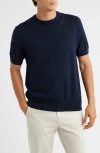 Aurélien Cashwool® Short Sleeve Crewneck Sweater In Blue