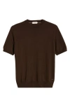 Aurélien Cashwool® Short Sleeve Crewneck Sweater In Brown