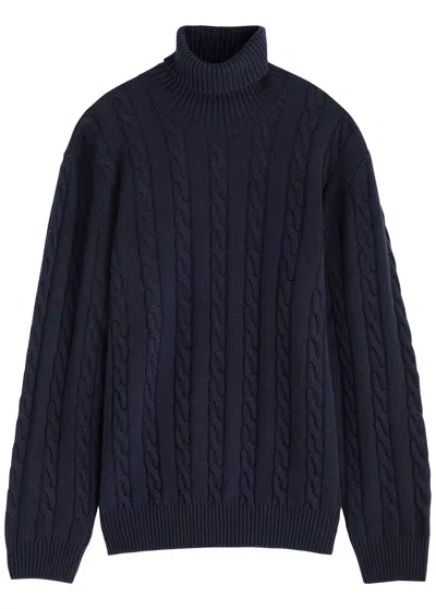 Aurélien Dolcevita Cable-knit Wool-blend Jumper In Navy