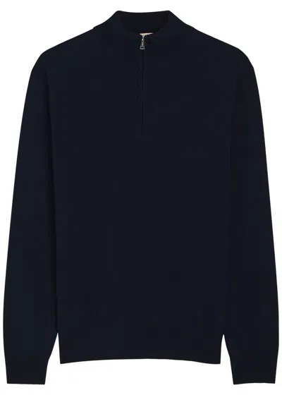 Aurélien Knit 1/4 Zip Merino Wool Jumper In Black