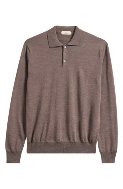 Aurélien Long Sleeve Cashwool® Polo Sweater In Brown