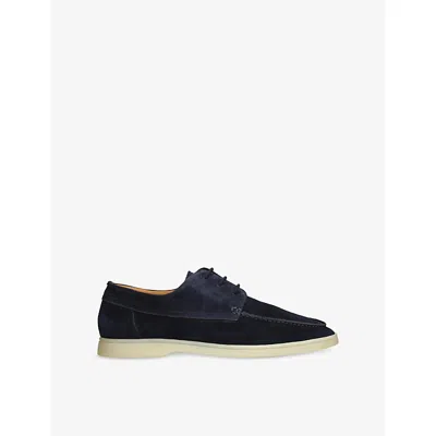 Aurélien Mens Navy Boat Lace-up Suede Loafers Eur 40 / 6 Uk In Blue