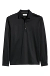 Aurélien Mercerized Cotton Long Sleeve Polo In Black