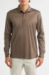 Aurélien Mercerized Cotton Long Sleeve Polo In Brown