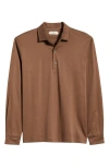 Aurélien Mercerized Cotton Long Sleeve Polo In Brown