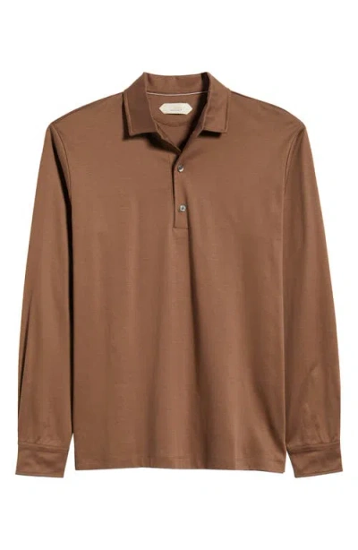 Aurélien Mercerized Cotton Long Sleeve Polo In Brown