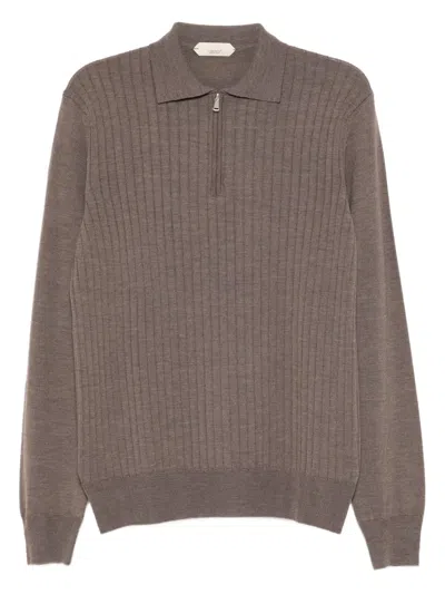 Aurélien Merino Ribbed Zip Jumper In Brown