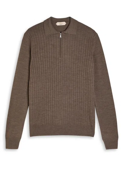 Aurélien Ribbed-knit Wool Polo Shirt In Brown