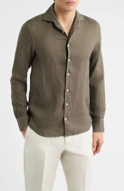 Aurélien Seaside Linen Button-up Shirt In Green