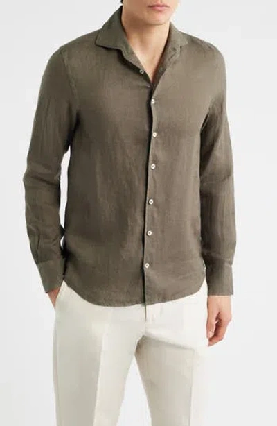 Aurélien Seaside Linen Button-up Shirt In Green