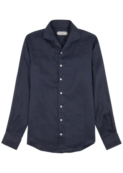Aurélien Seaside Linen Shirt In Navy
