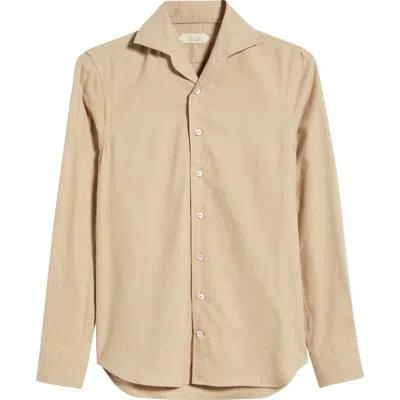 Aurélien Slim Fit Camp Collar Cotton & Cashmere Flannel Button-up Shirt In Brown