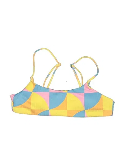 Pre-owned Aurelle Swimsuit Top Yellow Argyle Pattern Swimwear