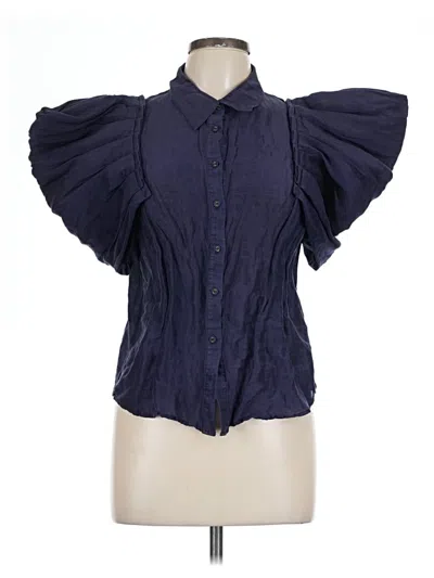 Pre-owned Aureta Studio Short Sleeve Blouse In Blue