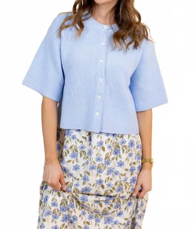 Aureum Alix Short-sleeve Knit Cardigan In Blue