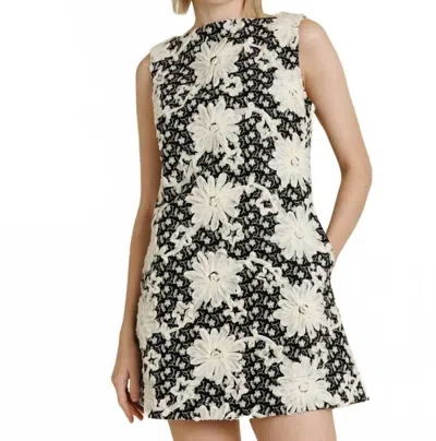 Aureum Andie Embroidered Twill Mini Dress In Black In Pattern
