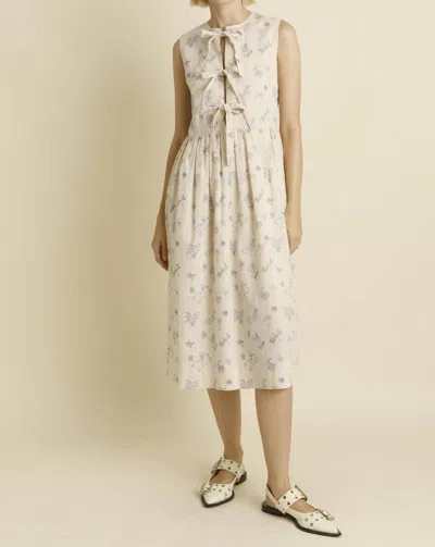 Aureum Ariel Spring Bliss Cotton Tank Midi Dress In Cream In Blue