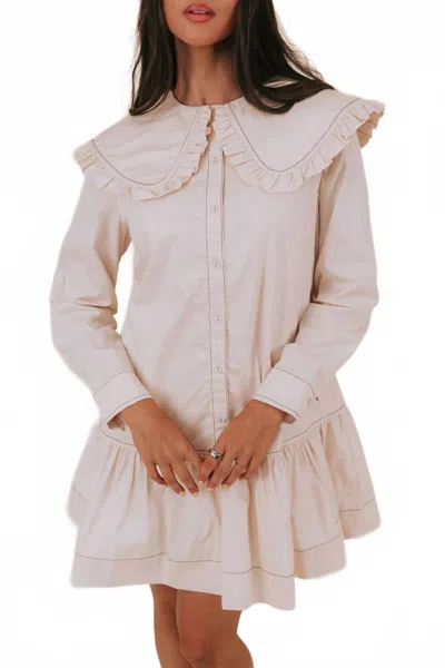 Aureum Ava Ruffled Collar Mini Shirt Dress In Ivory In Pink