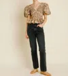 Aureum Balloon Sleeves V-neck Top In Olive