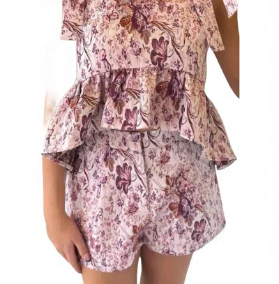 Aureum Blooms Tie Shoulder Set In Blush In Purple