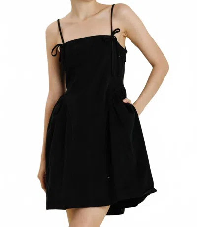 Aureum Bow Trim Denim Mini Dress In Black