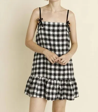 Aureum Bow Trim Tweed Mini Dress In Black