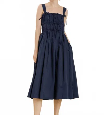 Aureum Bows Midi Dress In Navy In Blue