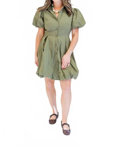 Aureum Bubble Hem Mini Shirt Dress In Olive In Green