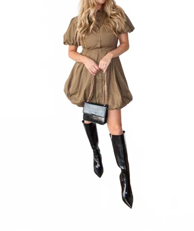 Aureum Bubble Up Mini Dress In Olive In Brown