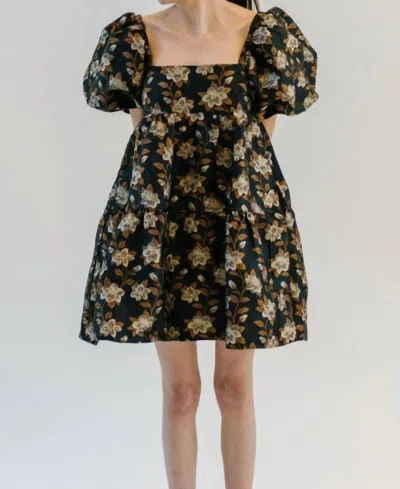 Aureum Carmen Brocade Mini Dress In Black Gold