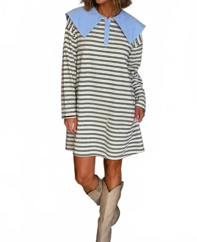 Aureum Collar Polo Dress In Black And Cream Classic Stripe In Multi