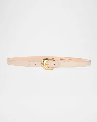 Aureum Collective Leather Belt W/ Golden Hardware In Cream