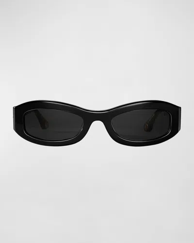 Aureum Collective Monaco Twisted Acetate Oval Sunglasses In Black